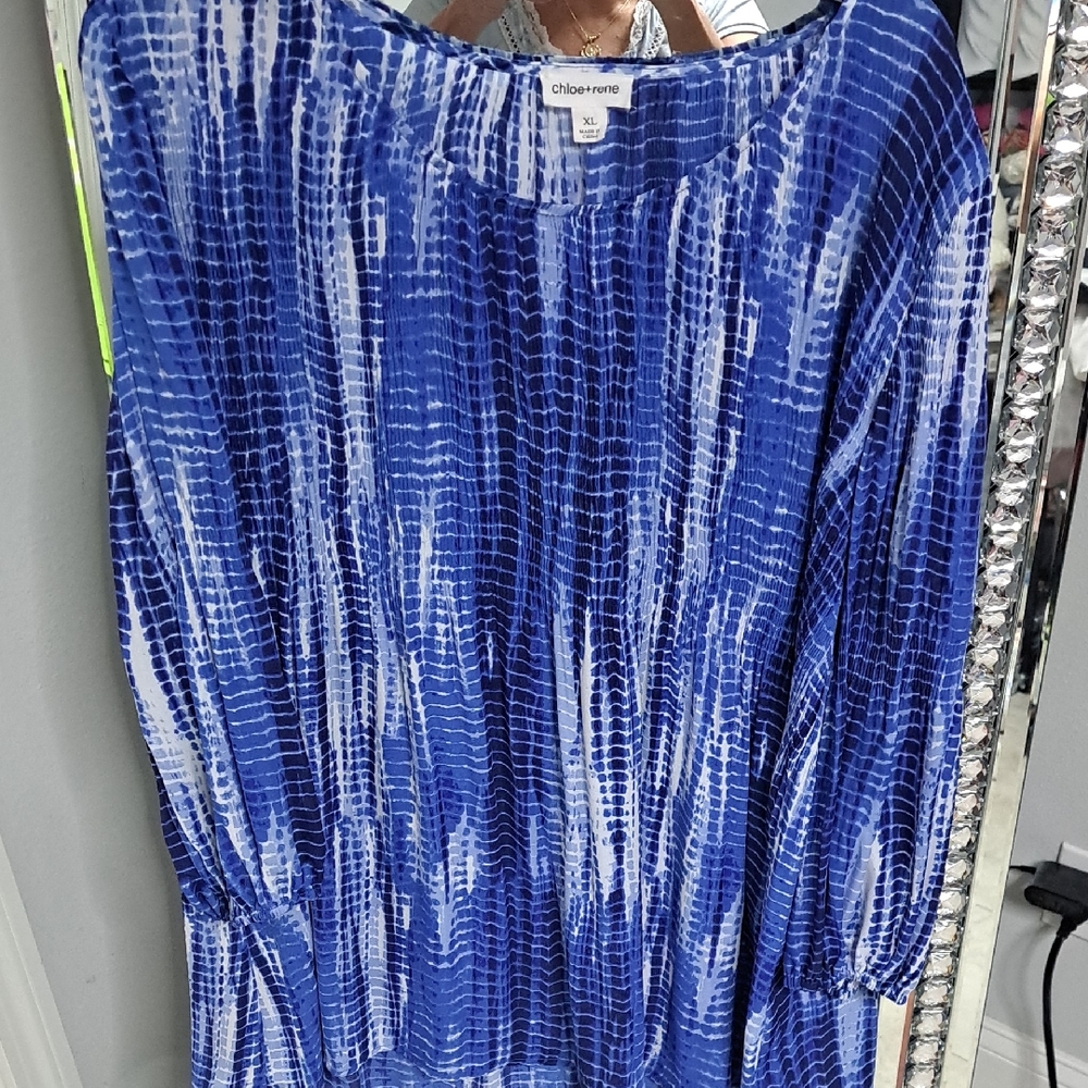 Chic Blue Patterned Blouse by Chloe Renee